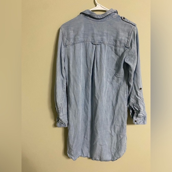 Eddie Bauer Shirt Dress Size 8 Chambray Tencel Pockets Long Or Roll Sleeves - Picture 2 of 10